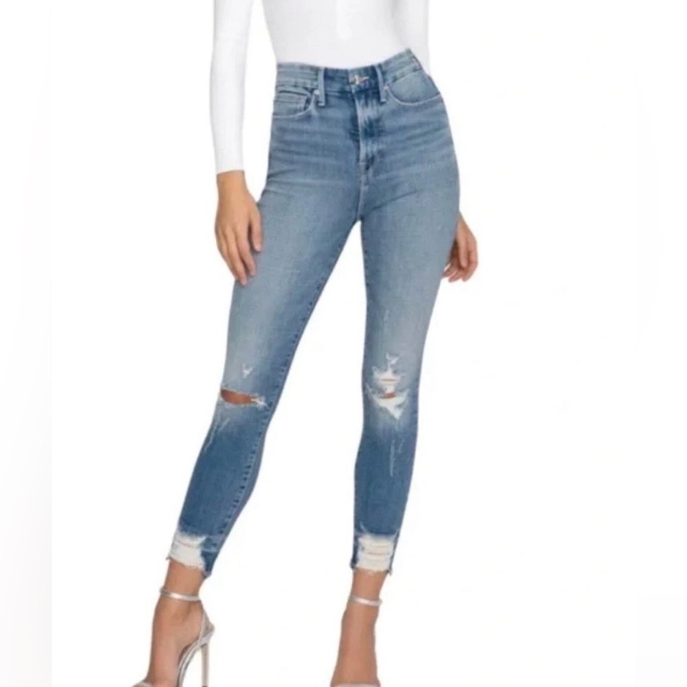 Good American Good Waist Destroyed High Rise Cropped Jeans 2/26